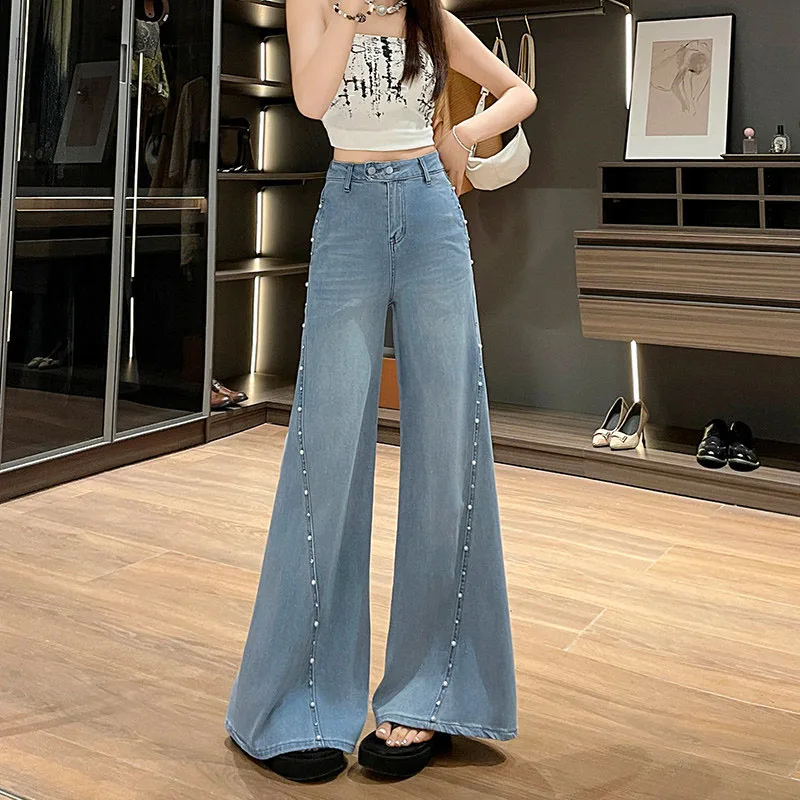 Women's Blue Beading Flare Jeans 2026 Summer New High Waist Loose Wide Leg Pants Korean Fashion Spicy Girls Casual Denim Trouser
Women's Blue Beading Flare Jeans 2026 Summer New High Waist Loose Wide Leg Pants Korean Fashion Spicy Girls Casual Denim Trouser