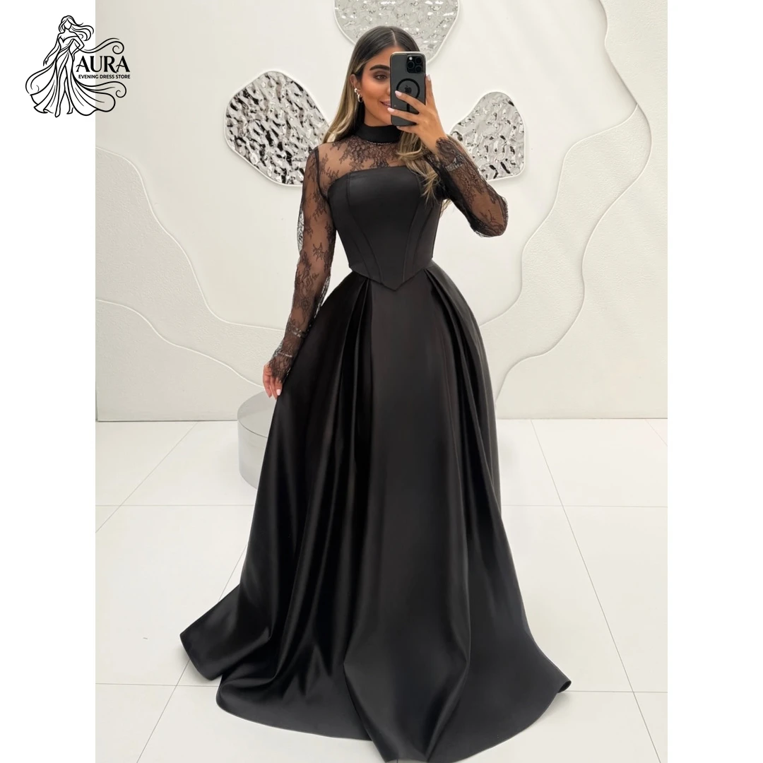 Aura Black Round Neck Long Sleeves Couture Luxury Evening Dresses for Special Occasions Line A Customized Lace Embroidery Prom
Aura Black Round Neck Long Sleeves Couture Luxury Evening Dresses for Special Occasions Line A Customized Lace Embroidery Prom