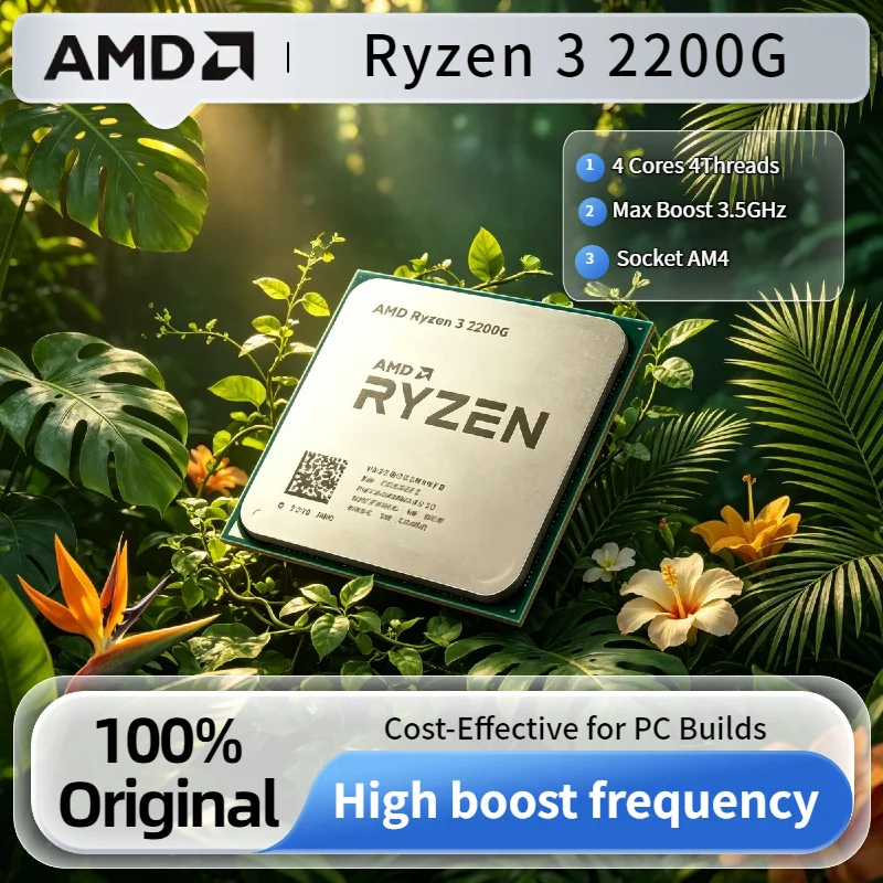 AMD Ryzen 3 2200G R3 2200G 4 Core 4 Thread 3.5GHz Base 3.7GHz Boost CPU Processor Socket AM4 14nm Vega 8 Graphics Tray