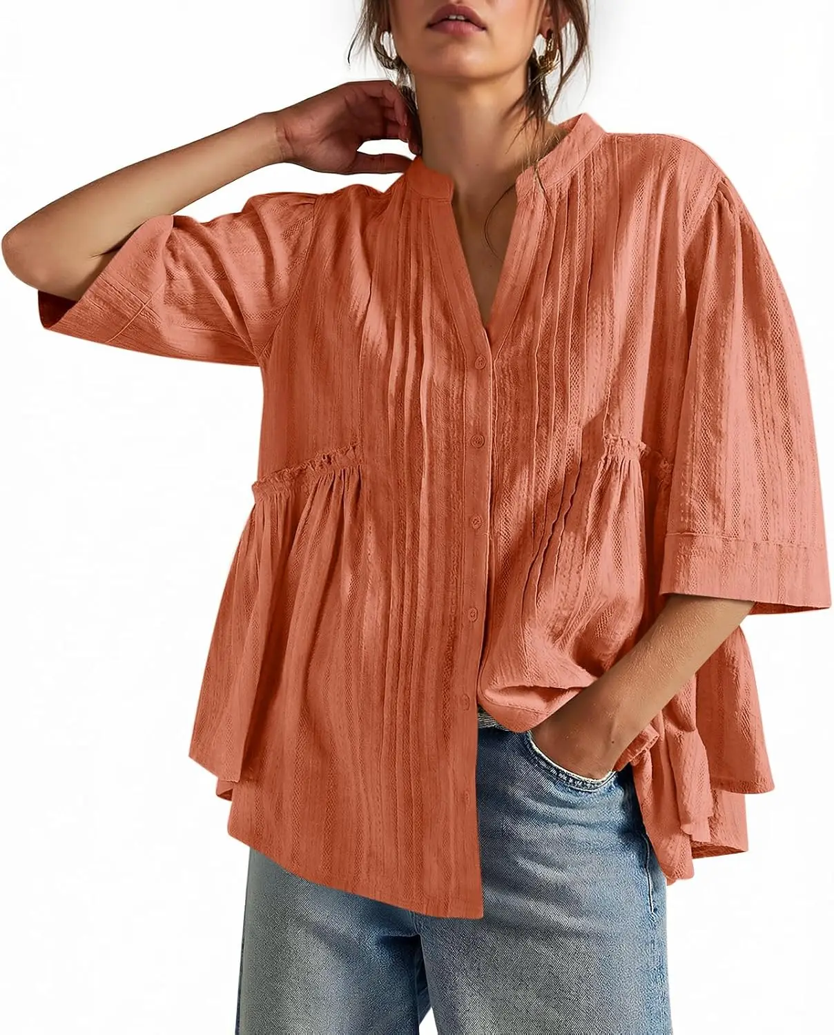 Womens Peplum Button Down Shirts Summer V Neck Half Sleeve Blouses Dressy Casual Flowy Babydoll Tops
Womens Peplum Button Down Shirts Summer V Neck Half Sleeve Blouses Dressy Casual Flowy Babydoll Tops