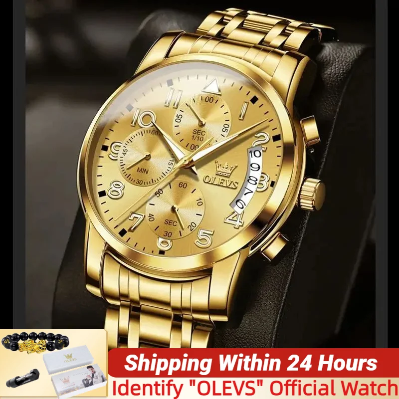 OLEVS золотые часы для мужчин, роскошные лучшие бренды, светящиеся водонепроницаемые стальные спортивные хронографы, многофункциональные модные мужские кварцевые часы 
OLEVS золотые часы для мужчин, роскошные лучшие бренды, светящиеся водонепроницаемые стальные спортивные хронографы, многофункциональные модные мужские кварцевые часы