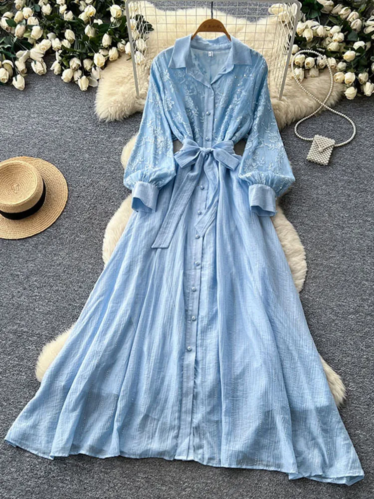 Spring Autumn Retro Collar Long Sleeve Glitter Dress for Women New Embroidered Ethnic Style Loose Large Size Long Dress D126
Spring Autumn Retro Collar Long Sleeve Glitter Dress for Women New Embroidered Ethnic Style Loose Large Size Long Dress D126