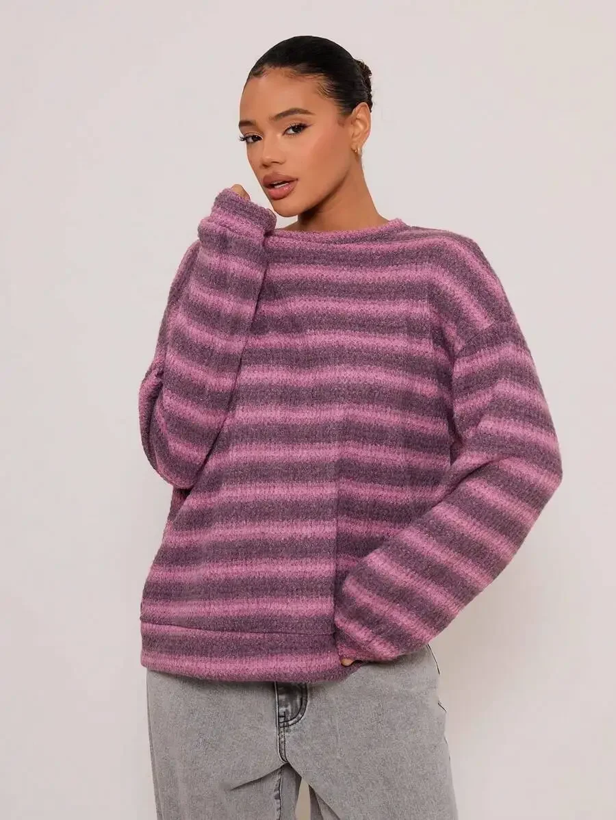 Oversized Crew Neck Striped Knit Sweater Spring Casual Y2K 90s Chic
Oversized Crew Neck Striped Knit Sweater Spring Casual Y2K 90s Chic