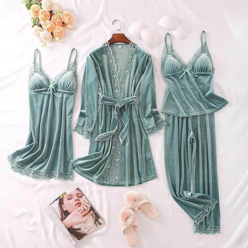 2024 Winter Warm Sleepwear Women's Pajamas Set 4Pcs Lace Trim Nightwear Sexy Lingerie Soft Loungewear Elegant Pijama Mujer
2024 Winter Warm Sleepwear Women's Pajamas Set 4Pcs Lace Trim Nightwear Sexy Lingerie Soft Loungewear Elegant Pijama Mujer