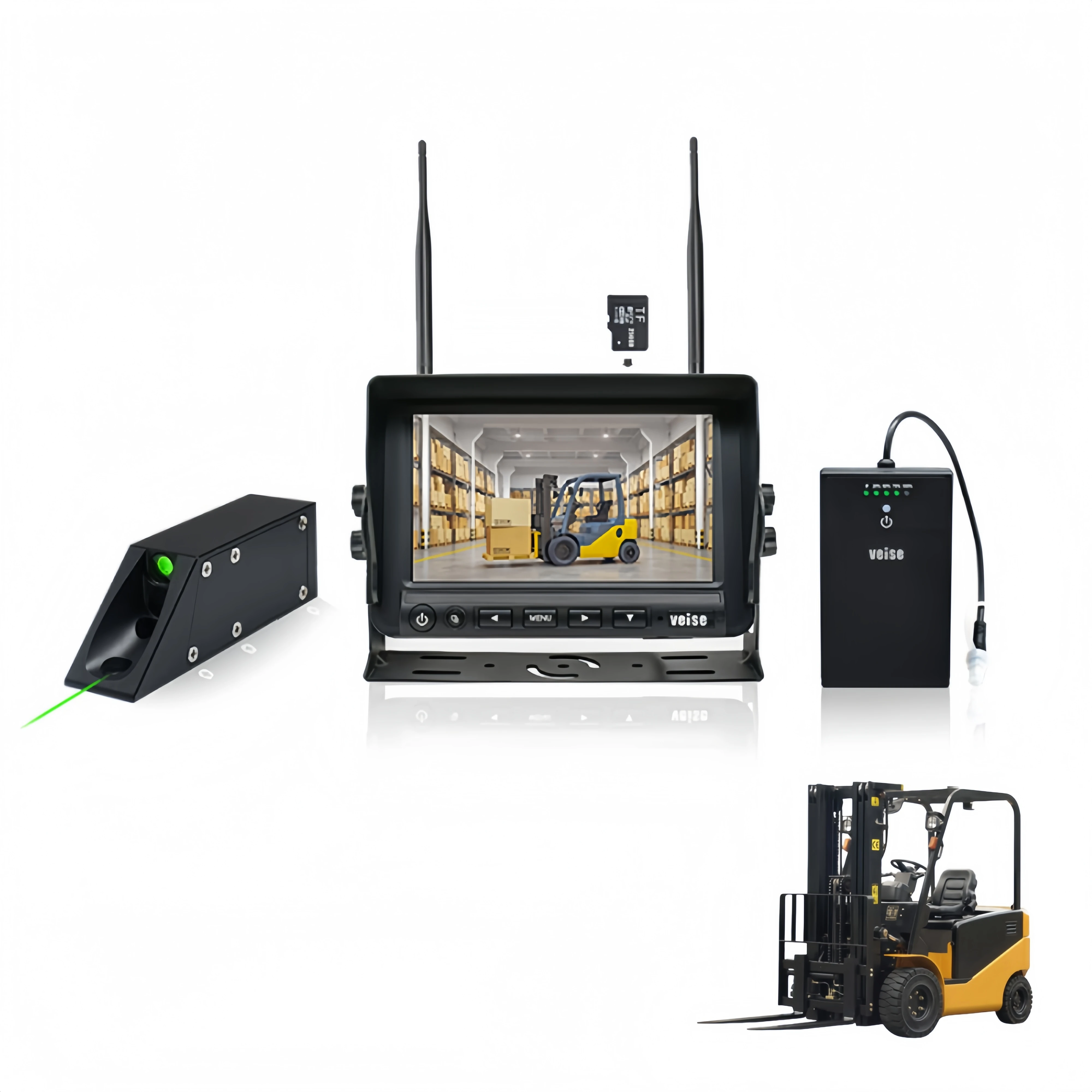 New Green Laser Posistioning Wireless Forklift Camera System With Forklift Monitor Fork Camera and Rechargeable Battery Pack
New Green Laser Posistioning Wireless Forklift Camera System With Forklift Monitor Fork Camera and Rechargeable Battery Pack