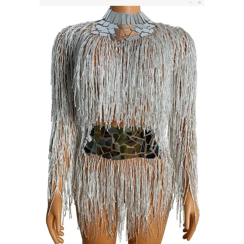Sparkly Mirrors Fringes Bodysuit Birthday Celebrate Outfit Backless Dance Costume Women Dancer Tassel Leotard Show Stage Wear
Sparkly Mirrors Fringes Bodysuit Birthday Celebrate Outfit Backless Dance Costume Women Dancer Tassel Leotard Show Stage Wear
