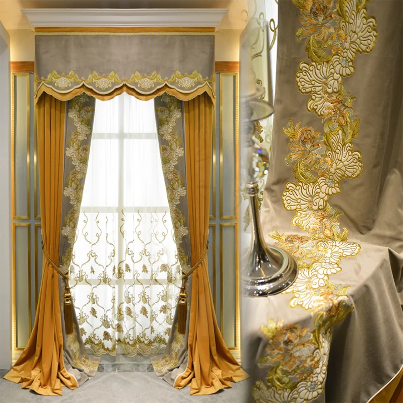 Simple French Luxury Velvet Embroidery Villa Yellow Curtains for Living Room Bedroom Dining Tulle Decoration Door screen Classic
Simple French Luxury Velvet Embroidery Villa Yellow Curtains for Living Room Bedroom Dining Tulle Decoration Door screen Classic