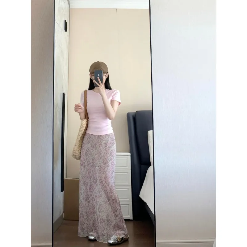 Summer Sweet Retro Pink Floral Vacation Skirt Women's High Waist Fashion Versatile Long Fishtail Skirt Bohemian Popular Elegance
Summer Sweet Retro Pink Floral Vacation Skirt Women's High Waist Fashion Versatile Long Fishtail Skirt Bohemian Popular Elegance