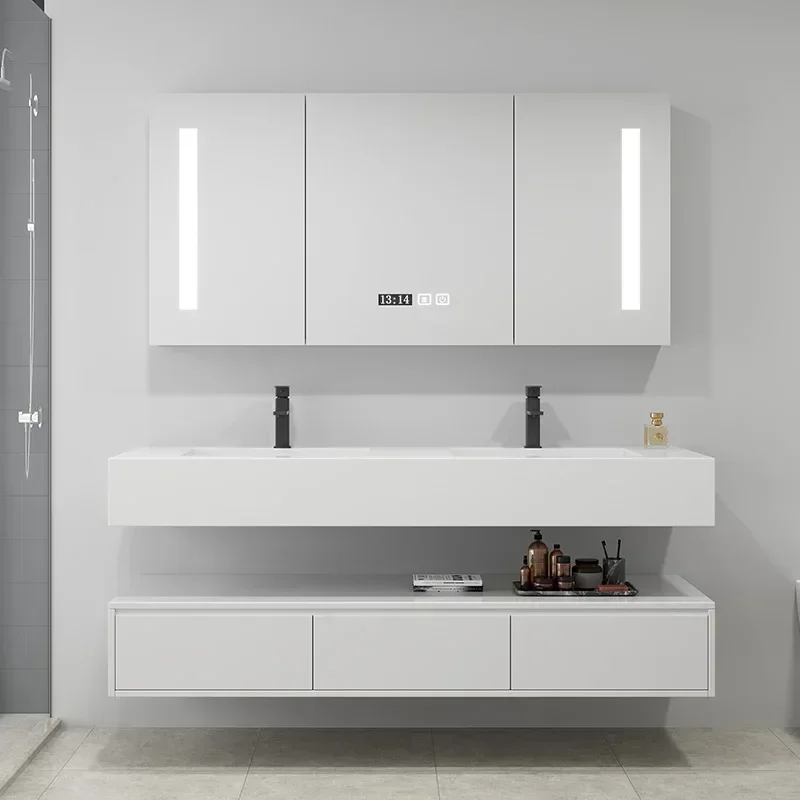 Mueble de baño de primera calidad encimera de Hotel, multicapa, impermeable, madera maciza armario con espejo inteligente
Mueble de baño de primera calidad encimera de Hotel, multicapa, impermeable, madera maciza armario con espejo inteligente