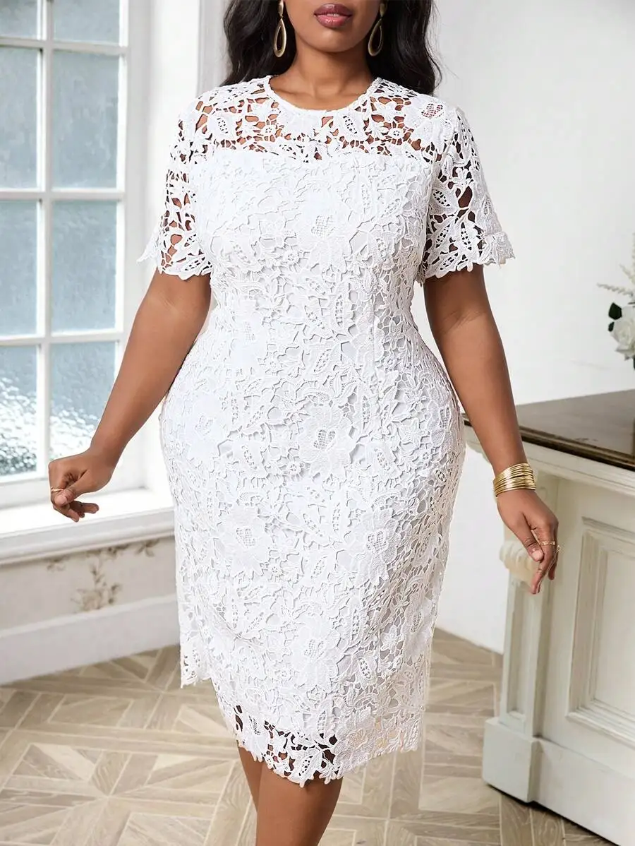 Белое кружевное платье миди с круглым вырезом и короткими рукавами, облегающее, для гостей на свадьбу или для отпуска
Белое кружевное платье миди с круглым вырезом и короткими рукавами, облегающее, для гостей на свадьбу или для отпуска