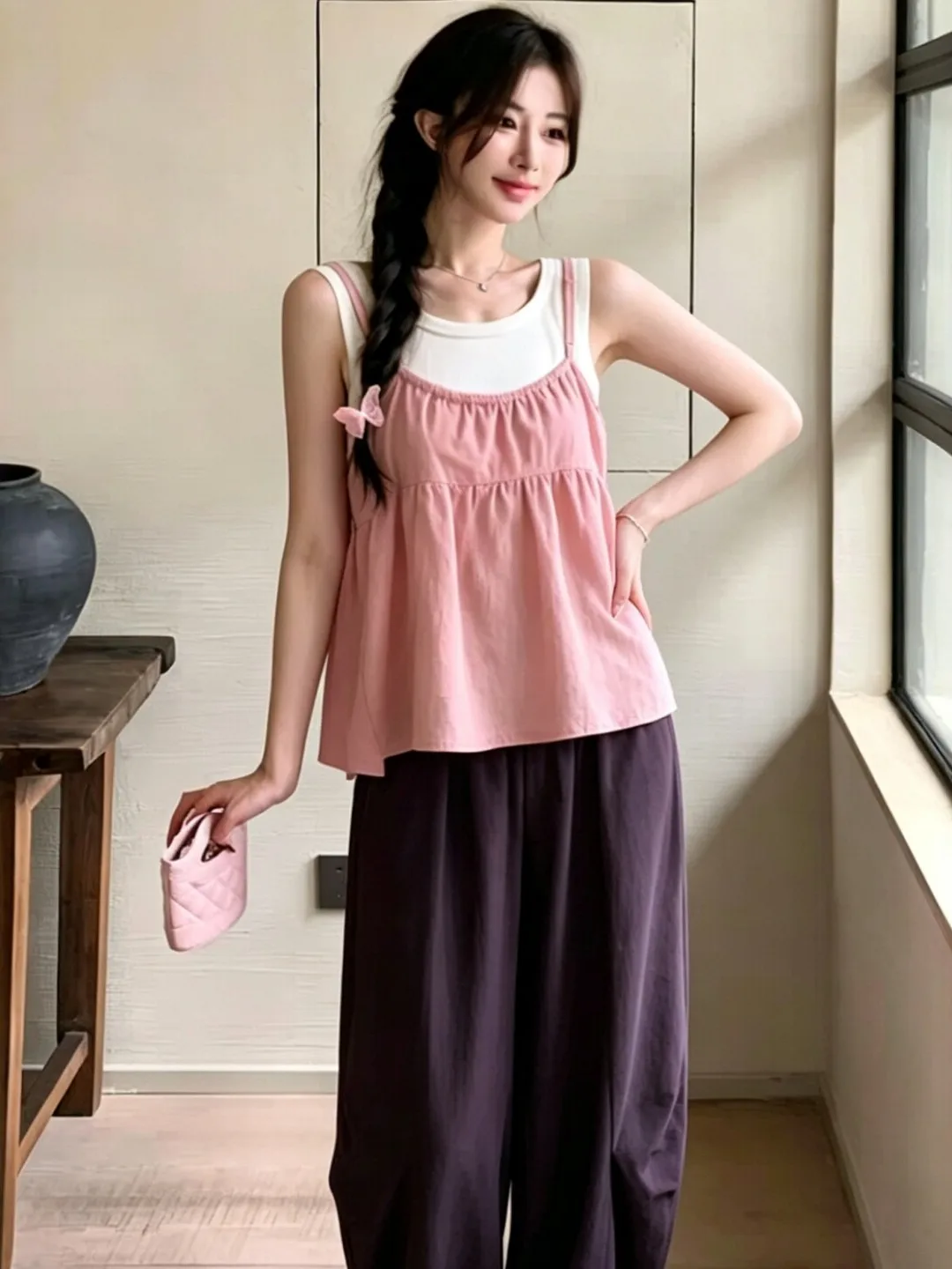 Korean Sweet Style Color Block Crop Top And High Waist Pants Women's Summer Casual Slimming Two-Piece Set Breathable Medium T...
Korean Sweet Style Color Block Crop Top And High Waist Pants Women's Summer Casual Slimming Two-Piece Set Breathable Medium T...