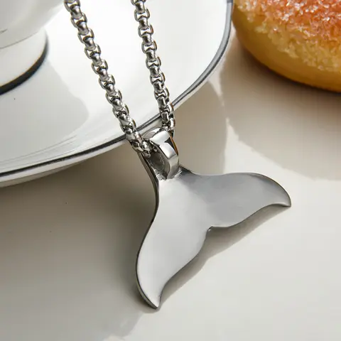 Polynesian Tribal Whale Tail Stainless Steel Pendant Necklace Surf Lucky Charm Jewelry For Men Beach Fishing Daily Holiday Gift