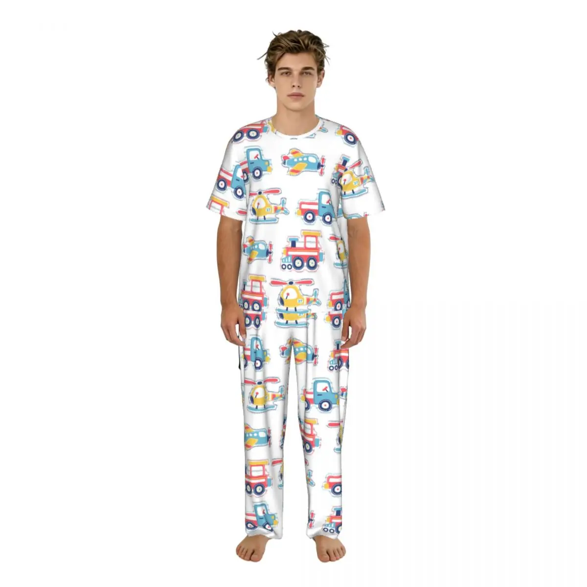Men's Casual Pajamas Sets Short Sleeve and Pants Sets Male Sleepwear Cartoon Steam-train Airplane Truck Helicopter Home Clothes
Men's Casual Pajamas Sets Short Sleeve and Pants Sets Male Sleepwear Cartoon Steam-train Airplane Truck Helicopter Home Clothes
