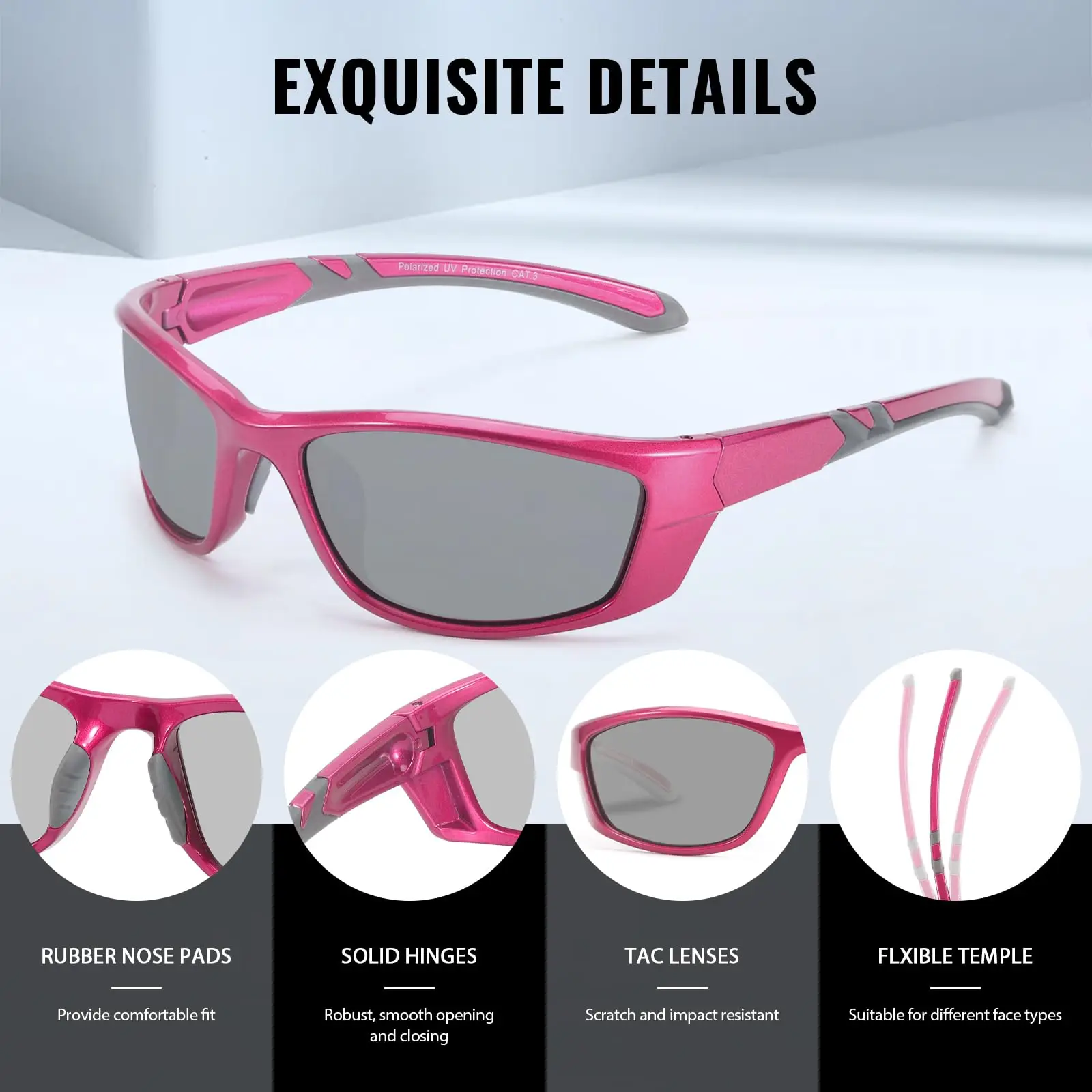 Self-tinting cycling glasses, women's polarised photochromic sunglasses, sports sunglasses with UV400 protection for running, cycling
Self-tinting cycling glasses, women's polarised photochromic sunglasses, sports sunglasses with UV400 protection for running, cycling