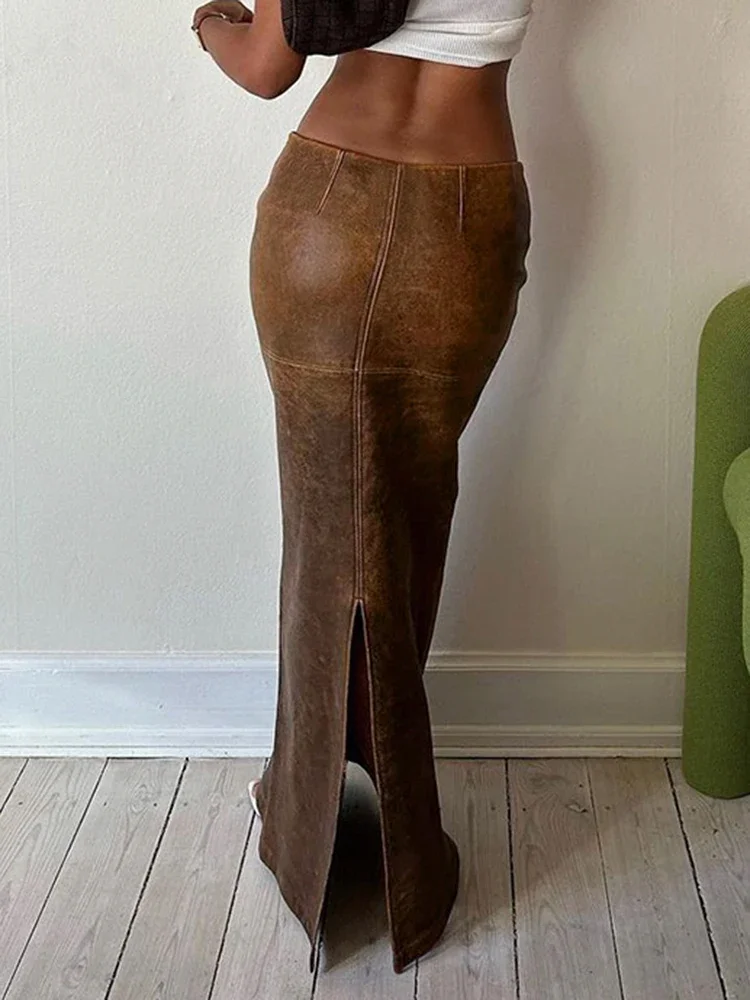 Vintage Leather Skirt Women Street Style Low Rise Straight Long Skirts Harajuku Ladies 2024 Autumn Winter Basic Outfits
Vintage Leather Skirt Women Street Style Low Rise Straight Long Skirts Harajuku Ladies 2024 Autumn Winter Basic Outfits