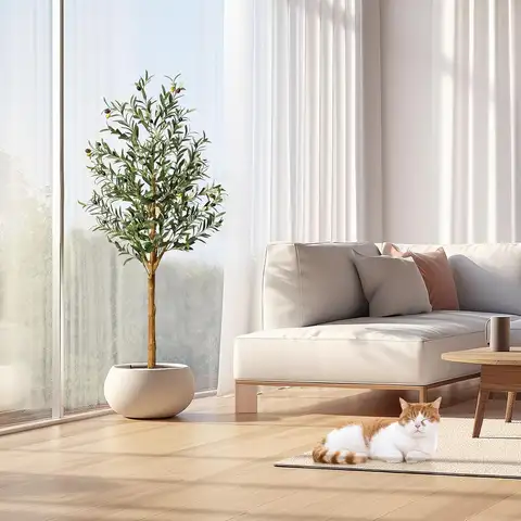 1Pc/2Pcs Artificial Olive Tree 4ft / 5ft / 6ft, Large Artificial Plants Fake Plastic Plants in Pot for Home Bedroom Decor
