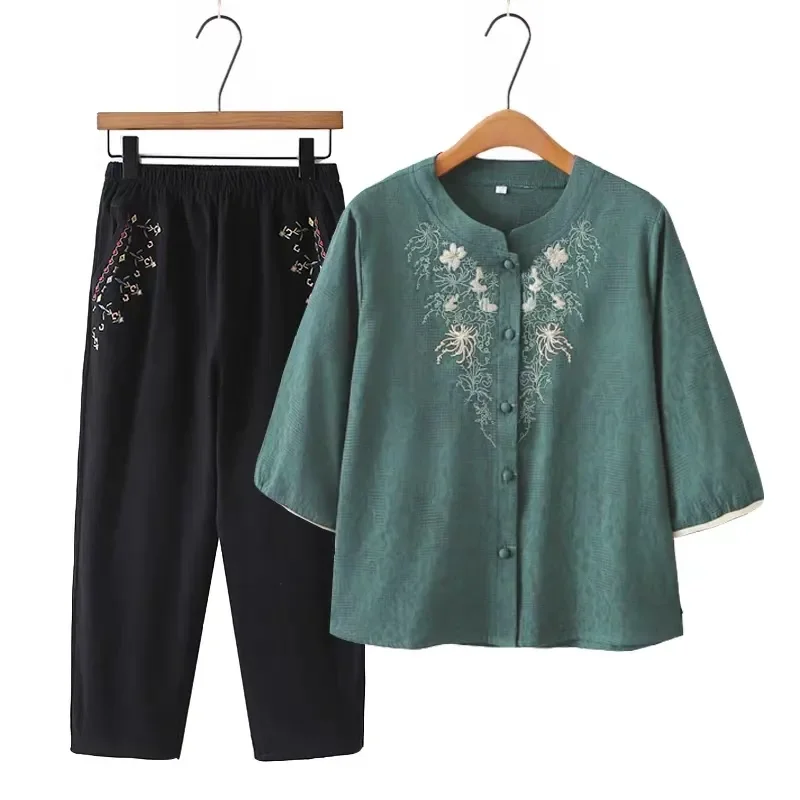 Women's Cotton Linen Embroidery Two Piece Set Summer Casual Top And Pants For Middle Aged
Women's Cotton Linen Embroidery Two Piece Set Summer Casual Top And Pants For Middle Aged