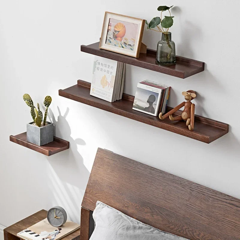 -Wall Mounted Walnut Wood One Word Partition Kitchen Wall Shelf, Multi-Function Bathroom Storage Rack