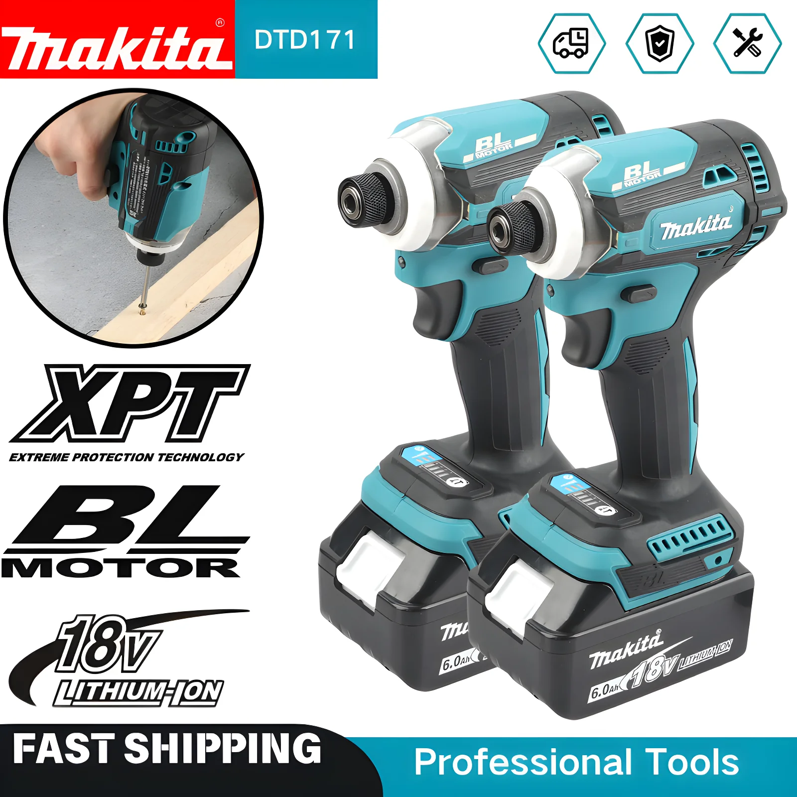 Бесщеточный аккумуляторный ударный гайковерт Makita DTD171, 18В, без АКБ и ЗУ, электроинструмент Makita
Бесщеточный аккумуляторный ударный гайковерт Makita DTD171, 18В, без АКБ и ЗУ, электроинструмент Makita