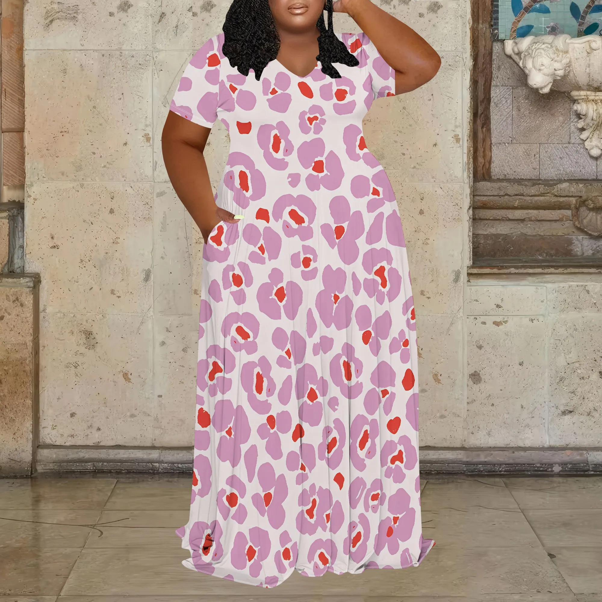 Plus Size Leopard Print Pink Casual Maxi Dress for Women Summer Loose V Neck Soft Fabric Outfit
Plus Size Leopard Print Pink Casual Maxi Dress for Women Summer Loose V Neck Soft Fabric Outfit
