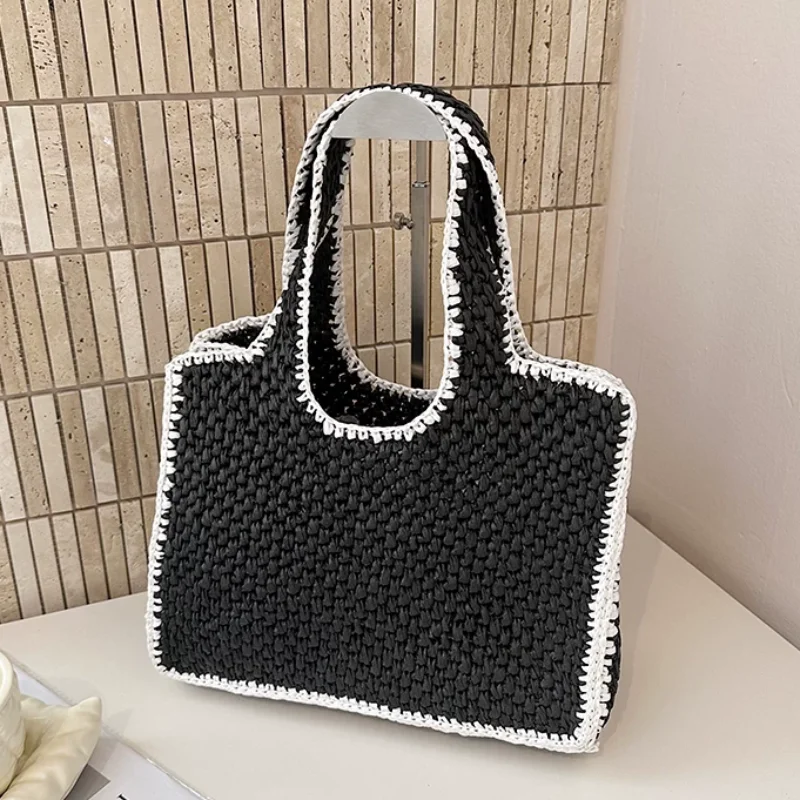 French Style Woven Tote Bag Handmade Raffia Straw Shoulderbag With Contrast Trim Summer Vacation Large Capacity Casual Beach Bag
French Style Woven Tote Bag Handmade Raffia Straw Shoulderbag With Contrast Trim Summer Vacation Large Capacity Casual Beach Bag