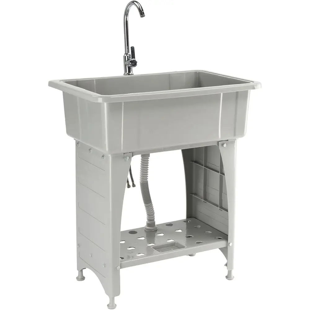 20-Gallon Gray Plastic Utility Sink, Faucet Included, 150lbs Capacity, Enhanced Height, Ideal for Laundry, Garage, Garden, Basem
20-Gallon Gray Plastic Utility Sink, Faucet Included, 150lbs Capacity, Enhanced Height, Ideal for Laundry, Garage, Garden, Basem