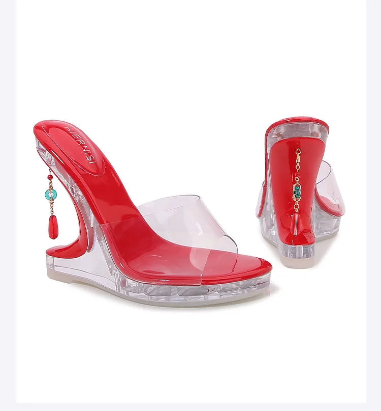 Summer Bridal Red Wedges Crystal Slippers Transparent 12cm High Heels Sandals Shoes Woman Sandalias Catwalk Shows Diamond Pumps
Summer Bridal Red Wedges Crystal Slippers Transparent 12cm High Heels Sandals Shoes Woman Sandalias Catwalk Shows Diamond Pumps
