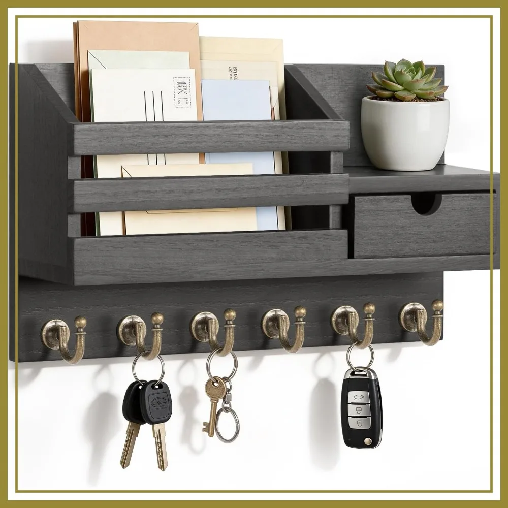 Wall Mounted Key and Mail Holder with 6 Hooks and Storage Drawer, Easy Installation Key Rack for Entryway and Home Decor
Wall Mounted Key and Mail Holder with 6 Hooks and Storage Drawer, Easy Installation Key Rack for Entryway and Home Decor
