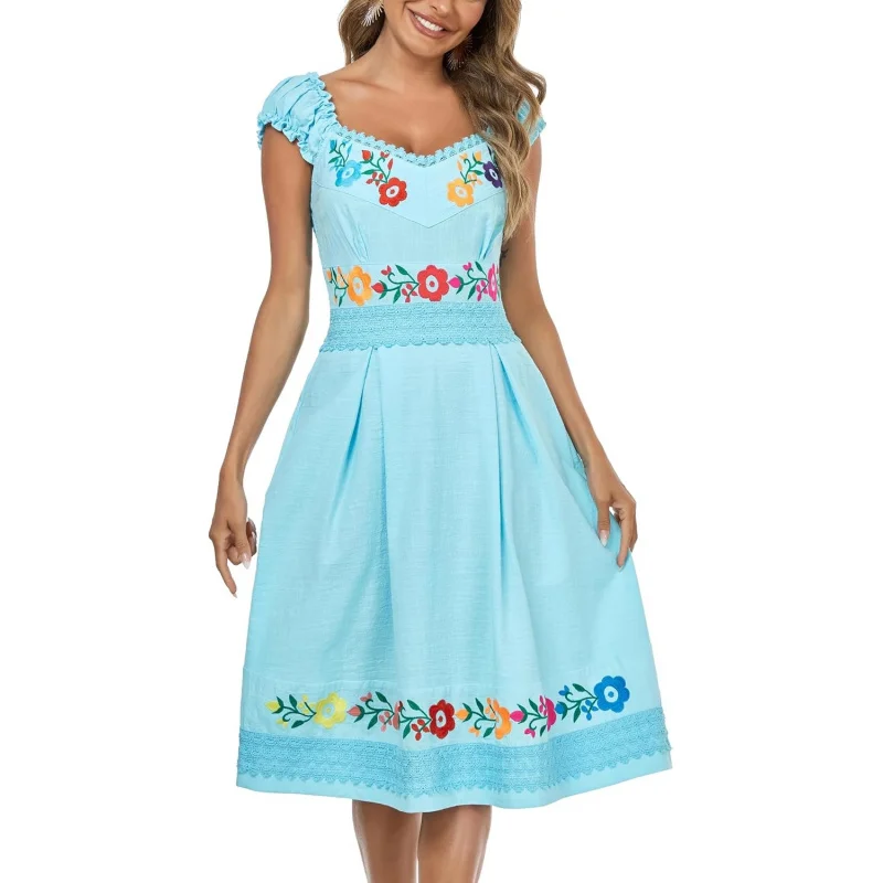 Women's Mexican Dress Embroidered Causal Lace Party Dress
Women's Mexican Dress Embroidered Causal Lace Party Dress