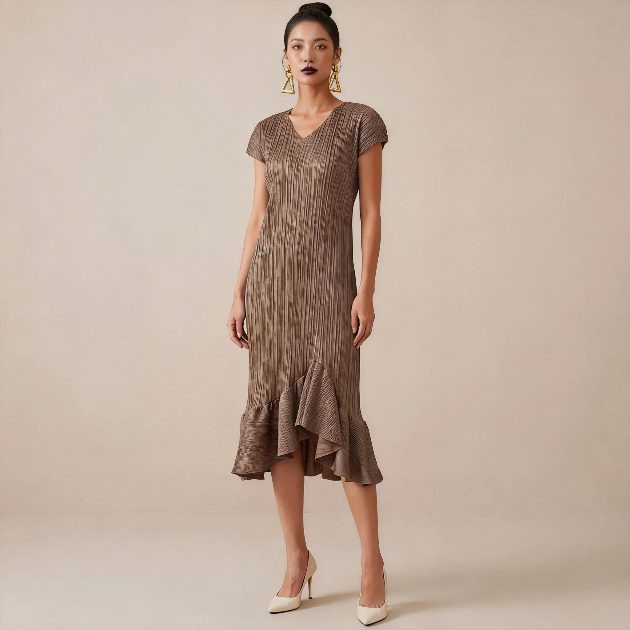 2026 New Fashion Summer Rose Red Miyake Pleated Dress Elegant Women V Neck Batwing Sleeve High Elastic Loose Mermaid Dress
2026 New Fashion Summer Rose Red Miyake Pleated Dress Elegant Women V Neck Batwing Sleeve High Elastic Loose Mermaid Dress