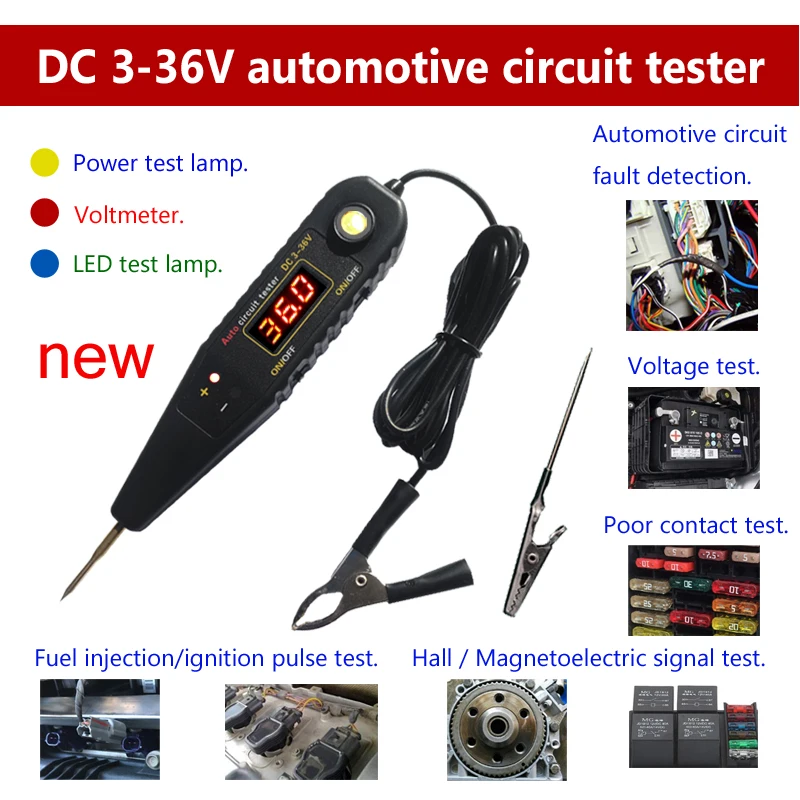 Free Shipping DC-3 36V Automotive Circuit Tester for Detecting Fuel Injection Ignition Pulse Hall Electromagnetic Signal
Free Shipping DC-3 36V Automotive Circuit Tester for Detecting Fuel Injection Ignition Pulse Hall Electromagnetic Signal
