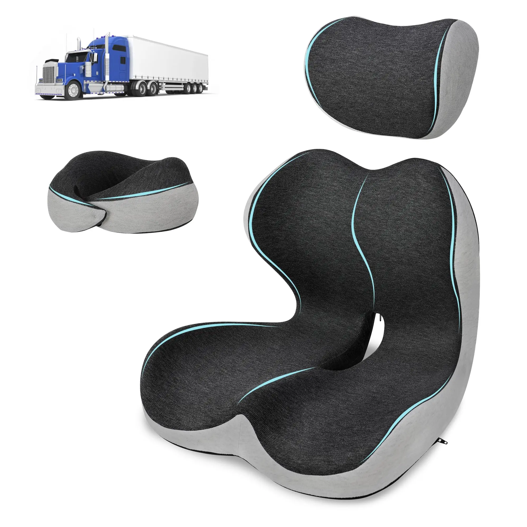 Truck Driver Seat Cushion Set Memory Foam Lower Back Support Ergonomic Headrest Neck Pillow Dark Gray
Truck Driver Seat Cushion Set Memory Foam Lower Back Support Ergonomic Headrest Neck Pillow Dark Gray
