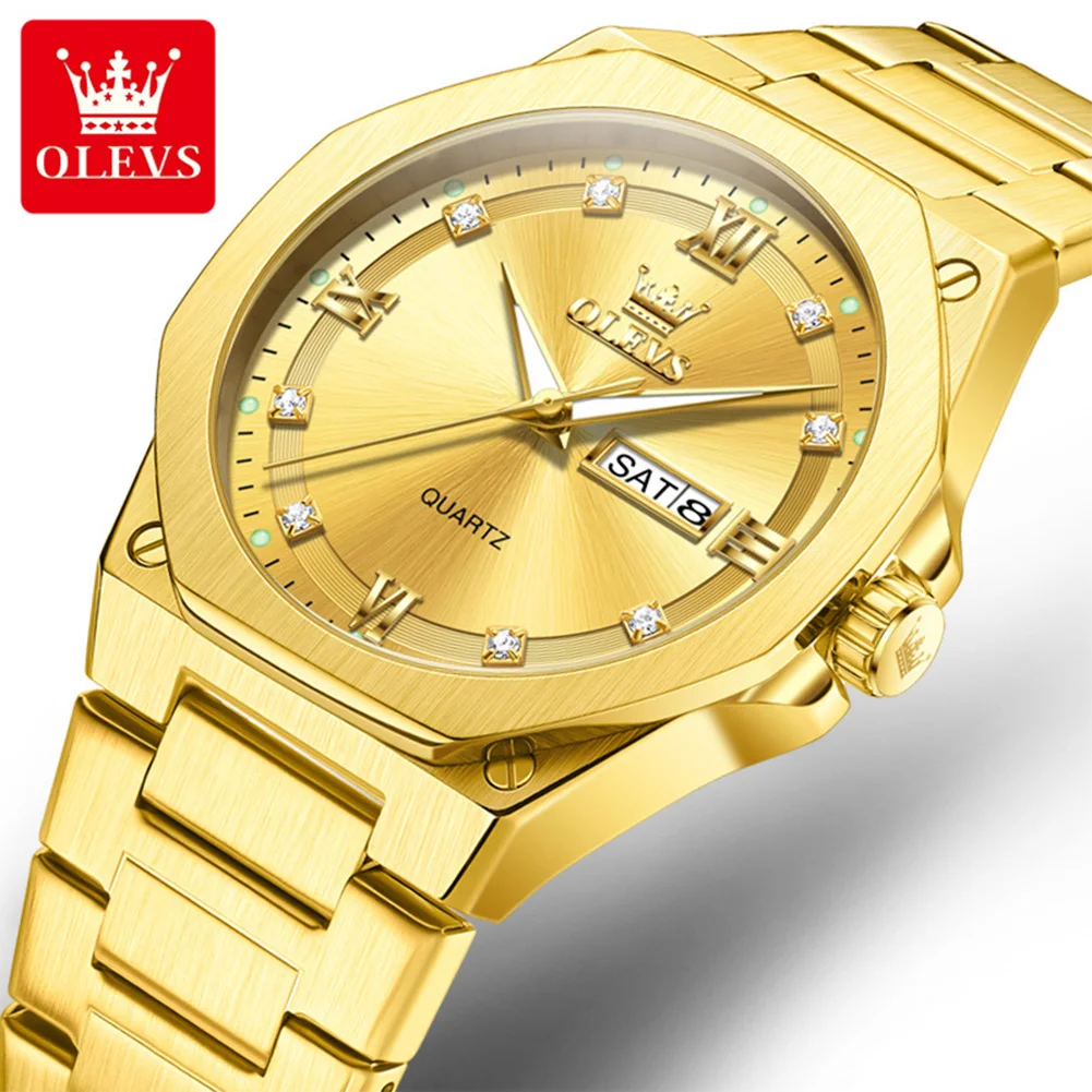OLEVS Brand New Luxury Gold Quartz Watch For Men Stainless Steel 30m Waterproof Luminous Week Date Fashion Mens Watches Reloj
OLEVS Brand New Luxury Gold Quartz Watch For Men Stainless Steel 30m Waterproof Luminous Week Date Fashion Mens Watches Reloj