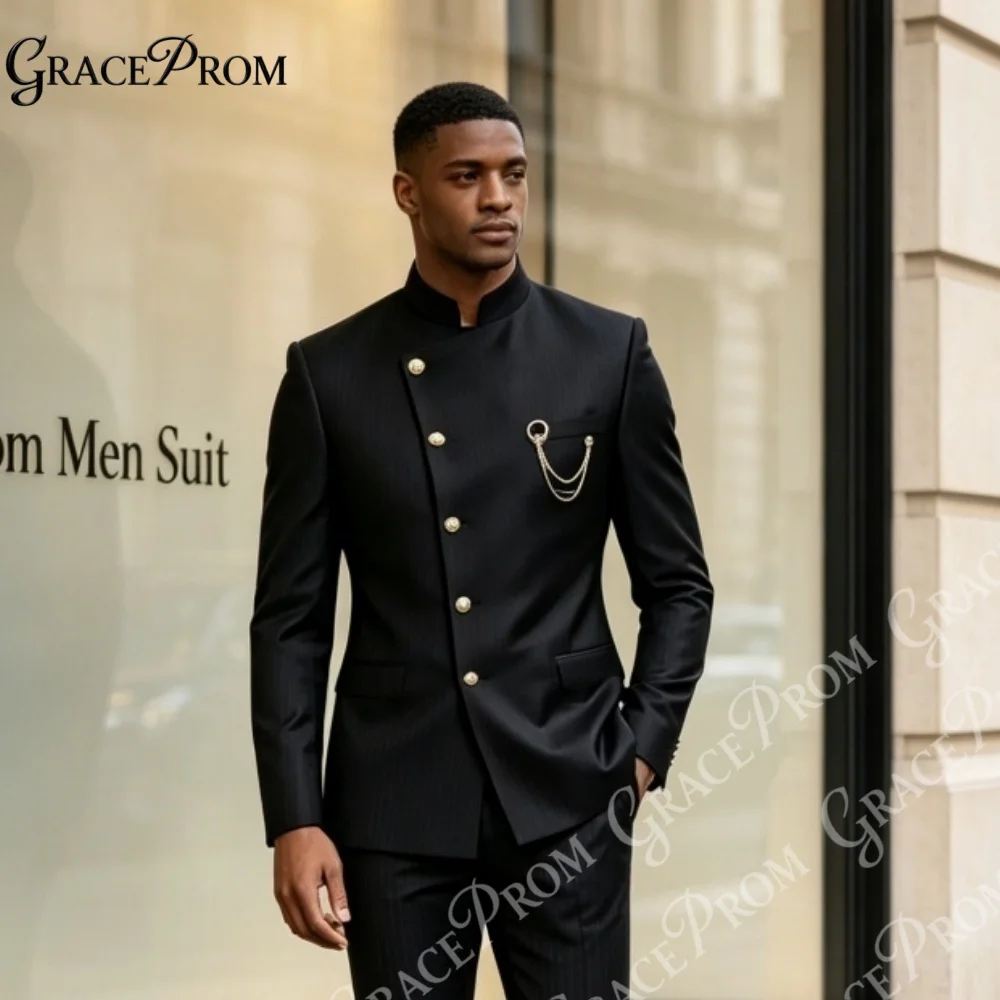 Men Black Mandarin Collar Suit 2pcs Set Side Button Blazer Slim Pants Tailored Fit For Wedding Banquet Prom Party Formal Event
Men Black Mandarin Collar Suit 2pcs Set Side Button Blazer Slim Pants Tailored Fit For Wedding Banquet Prom Party Formal Event
