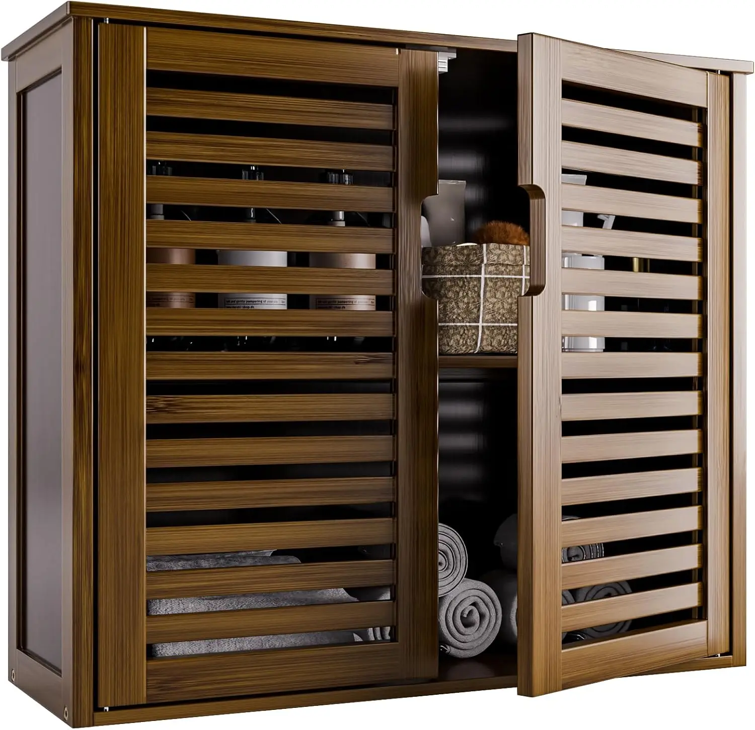 Wall Mounted Bathroom Storage Cabinet with Bamboo Shelves, Over Toilet Space Saver Organizer in Walnut Finish
Wall Mounted Bathroom Storage Cabinet with Bamboo Shelves, Over Toilet Space Saver Organizer in Walnut Finish