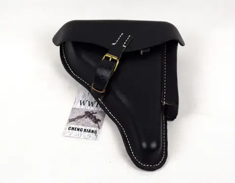 Cosplay German Luger P08 P-08 Hardshell Holster Black Genuine Leather