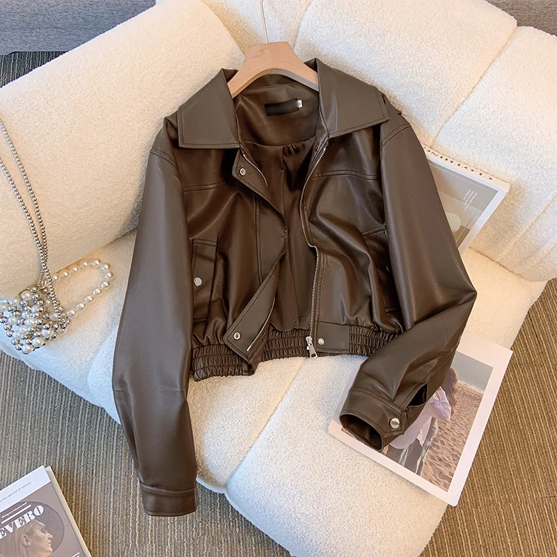 Brown Leather Short Women Jacket Spring Autumn New Vintage Lapel Zipper PU Coat Fashion Moto Hot Wear Outwear
Brown Leather Short Women Jacket Spring Autumn New Vintage Lapel Zipper PU Coat Fashion Moto Hot Wear Outwear