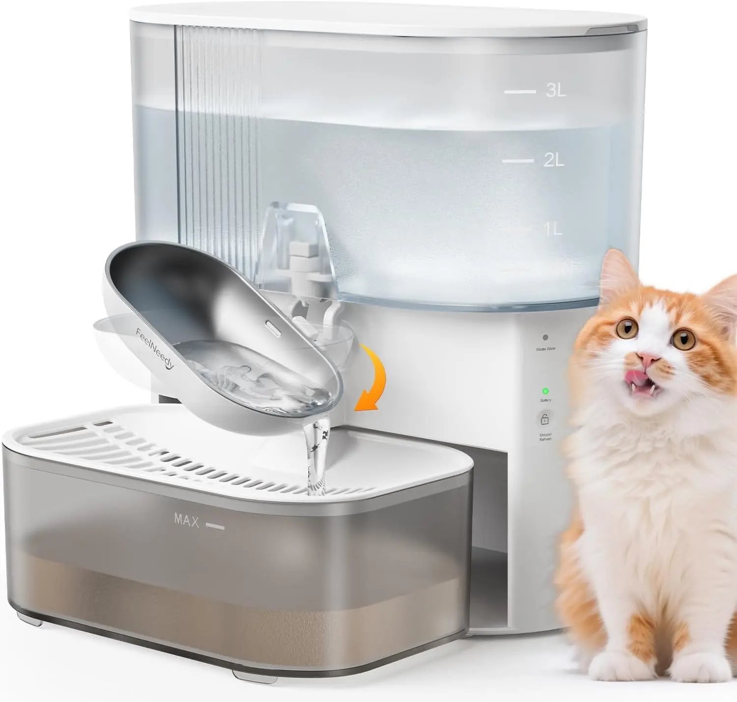 Wireless Cat Water Fountain, 3.5L Stainless Steel Bowl, No Filters, Wastewater Separation, White
Wireless Cat Water Fountain, 3.5L Stainless Steel Bowl, No Filters, Wastewater Separation, White