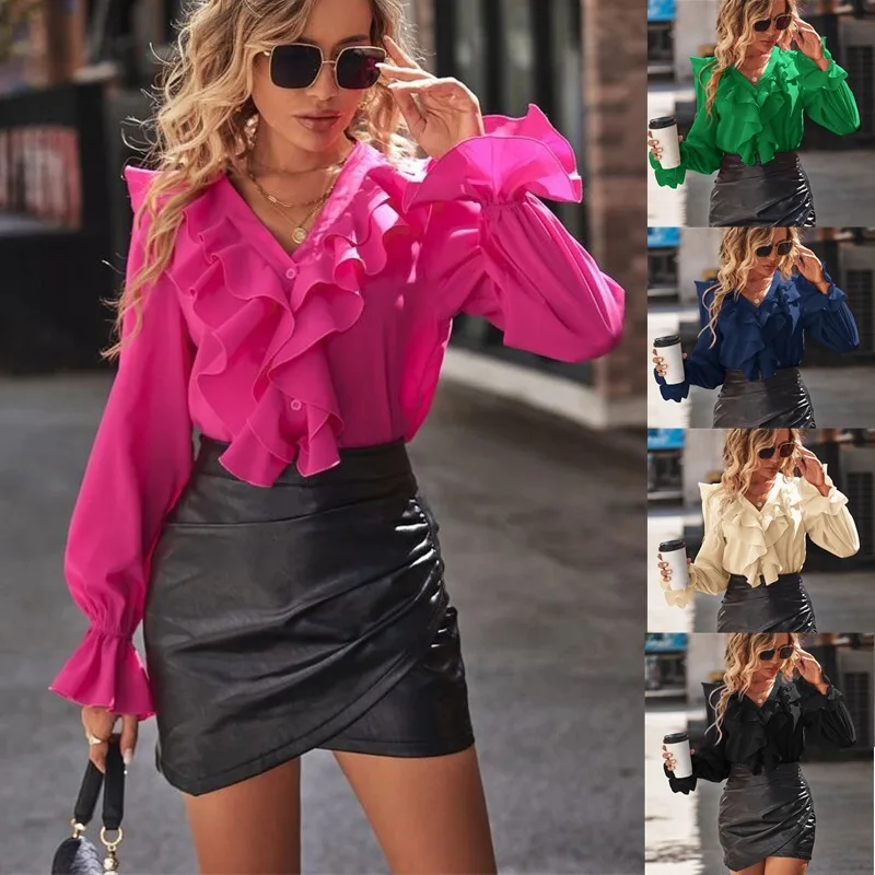 Blouses Women Shirt V Neck Flare Sleeve Tops Ruffles Sexy Solid Y2k Streetwear Elegant Splice Casual Top Spring Shirts 2026
Blouses Women Shirt V Neck Flare Sleeve Tops Ruffles Sexy Solid Y2k Streetwear Elegant Splice Casual Top Spring Shirts 2026