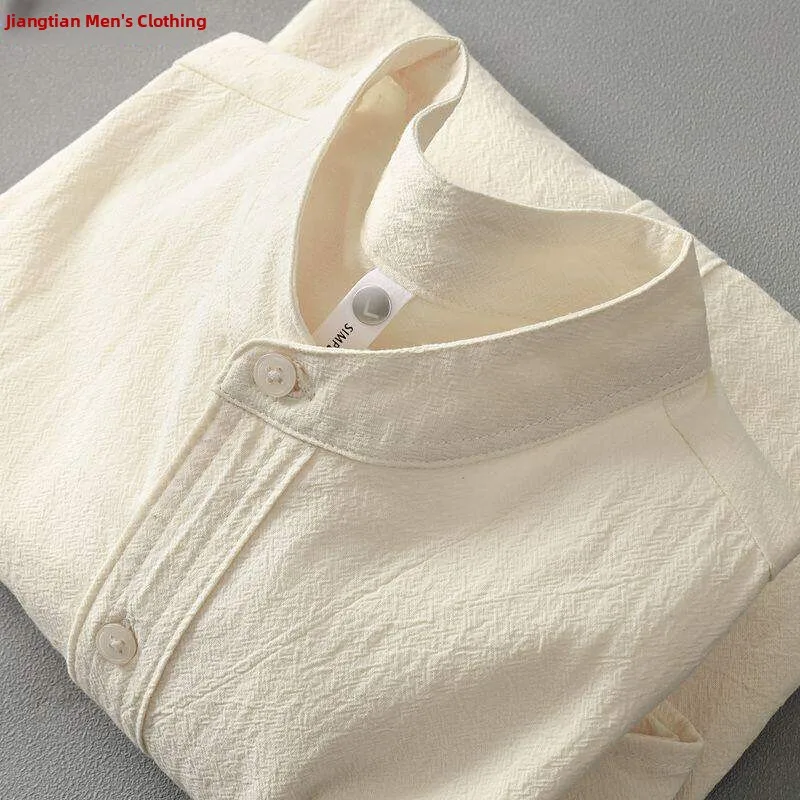 Japanese Style Men's Cotton Linen Short Sleeve Shirt round Neck Stand Collar Summer T-Shirt Warmth Inner Wear Casual Loose Fit
Japanese Style Men's Cotton Linen Short Sleeve Shirt round Neck Stand Collar Summer T-Shirt Warmth Inner Wear Casual Loose Fit
