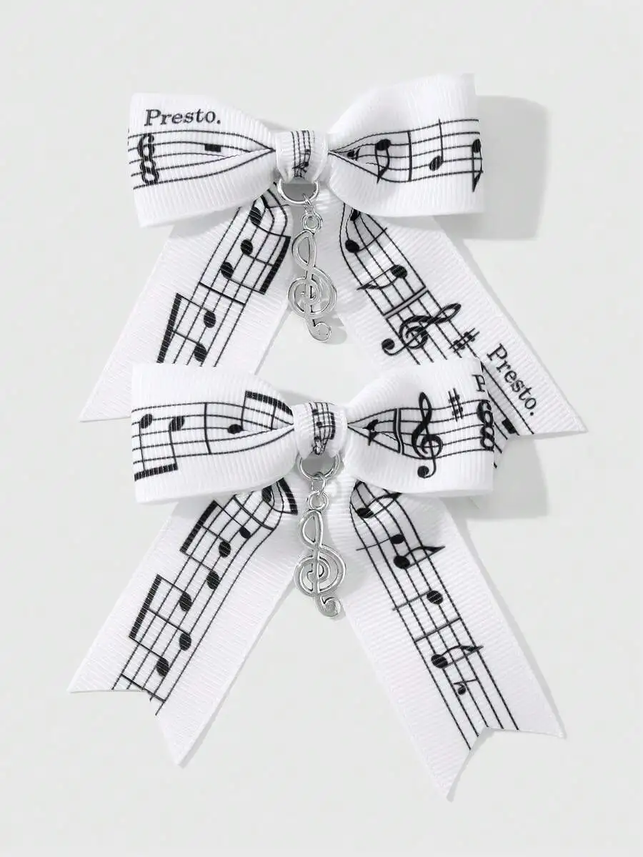 2pcs Musical Note Bow Hair Clips With Treble Clef Charm For Women
2pcs Musical Note Bow Hair Clips With Treble Clef Charm For Women