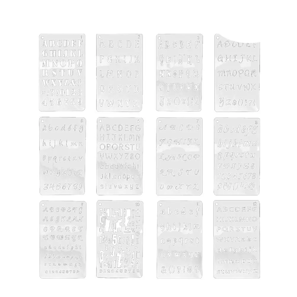 12 Sheets Alphabet Painting Templates Reusable Waterproof Drawing Stencils Numbers Letters for Crafts Scrapbooking Supplies
12 Sheets Alphabet Painting Templates Reusable Waterproof Drawing Stencils Numbers Letters for Crafts Scrapbooking Supplies