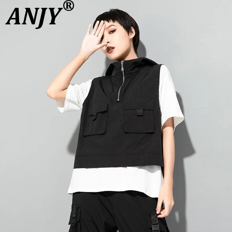 ANJY Summer New Women Dark Style Patchwork Versatile Casual Loose Zipper Sleeveless Hooded Vest Niche Design Ins Tank Top A21483
ANJY Summer New Women Dark Style Patchwork Versatile Casual Loose Zipper Sleeveless Hooded Vest Niche Design Ins Tank Top A21483