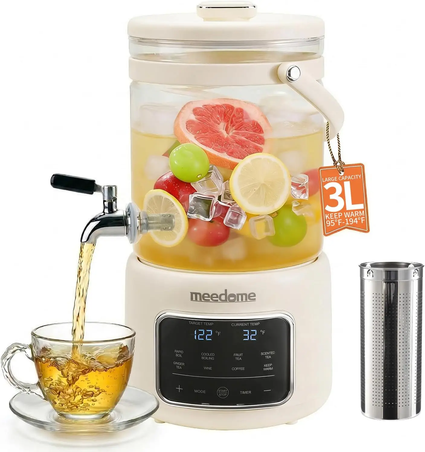 3L Electric Kettle & Beverage Dispenser with Infuser, Spigot - All-in-One Health Pot for Iced Tea/Coffee, Temperature Control, G
3L Electric Kettle & Beverage Dispenser with Infuser, Spigot - All-in-One Health Pot for Iced Tea/Coffee, Temperature Control, G