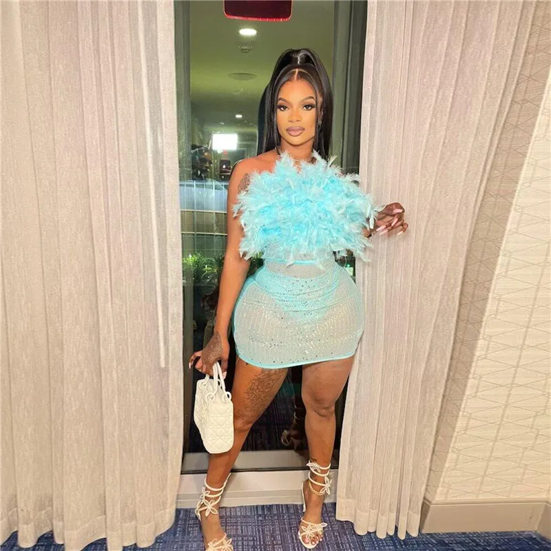 Women 2023 Summer Sleeveless Strapless See Through Mesh Patchwork Bodycon Sexy Party Dresses Rhinestone Feather Night Club Dress
Women 2023 Summer Sleeveless Strapless See Through Mesh Patchwork Bodycon Sexy Party Dresses Rhinestone Feather Night Club Dress