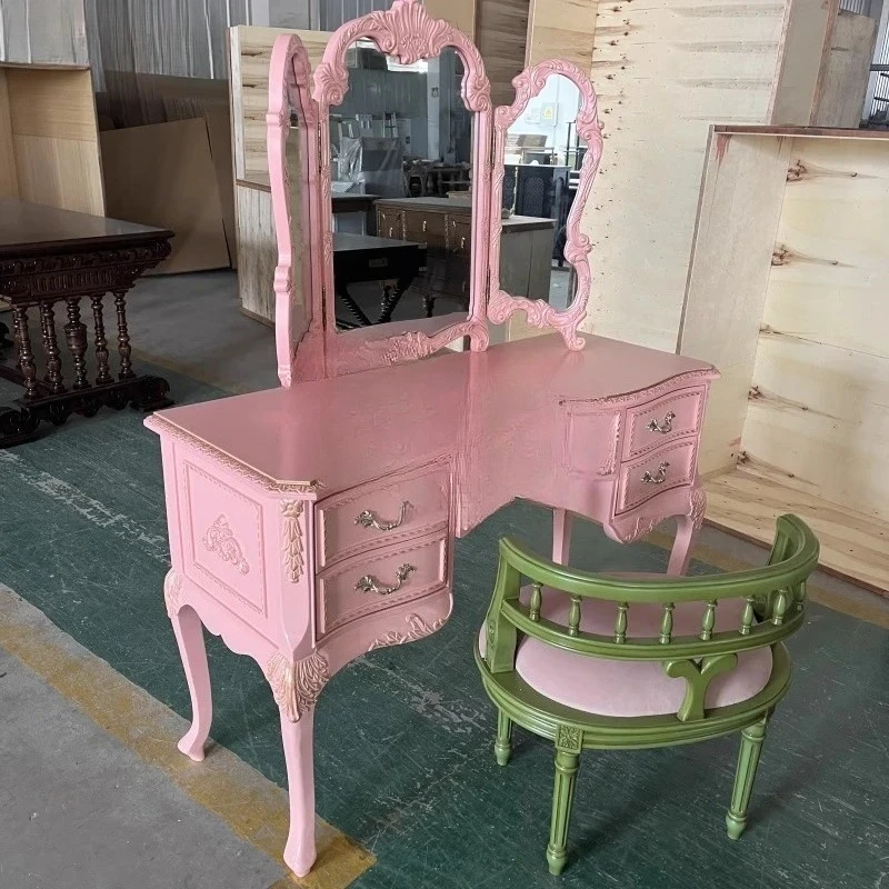 *French retro old pink dresser Nordic glass solid wood carving flower dressing table
*French retro old pink dresser Nordic glass solid wood carving flower dressing table