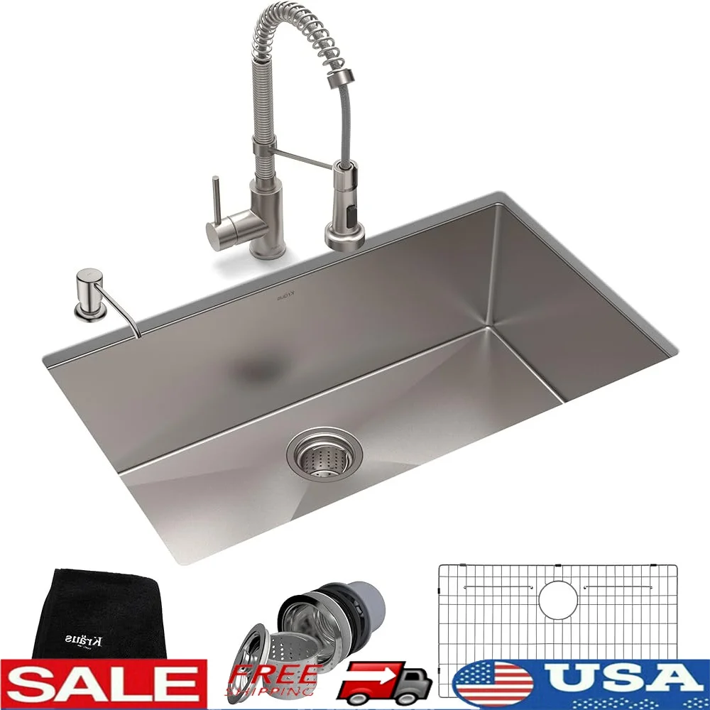 30 Inch Stainless Steel Kitchen Sink Set with 18 Inch Faucet Soap Dispenser Drain Assembly Bottom Grid Kitchen Towel
30 Inch Stainless Steel Kitchen Sink Set with 18 Inch Faucet Soap Dispenser Drain Assembly Bottom Grid Kitchen Towel