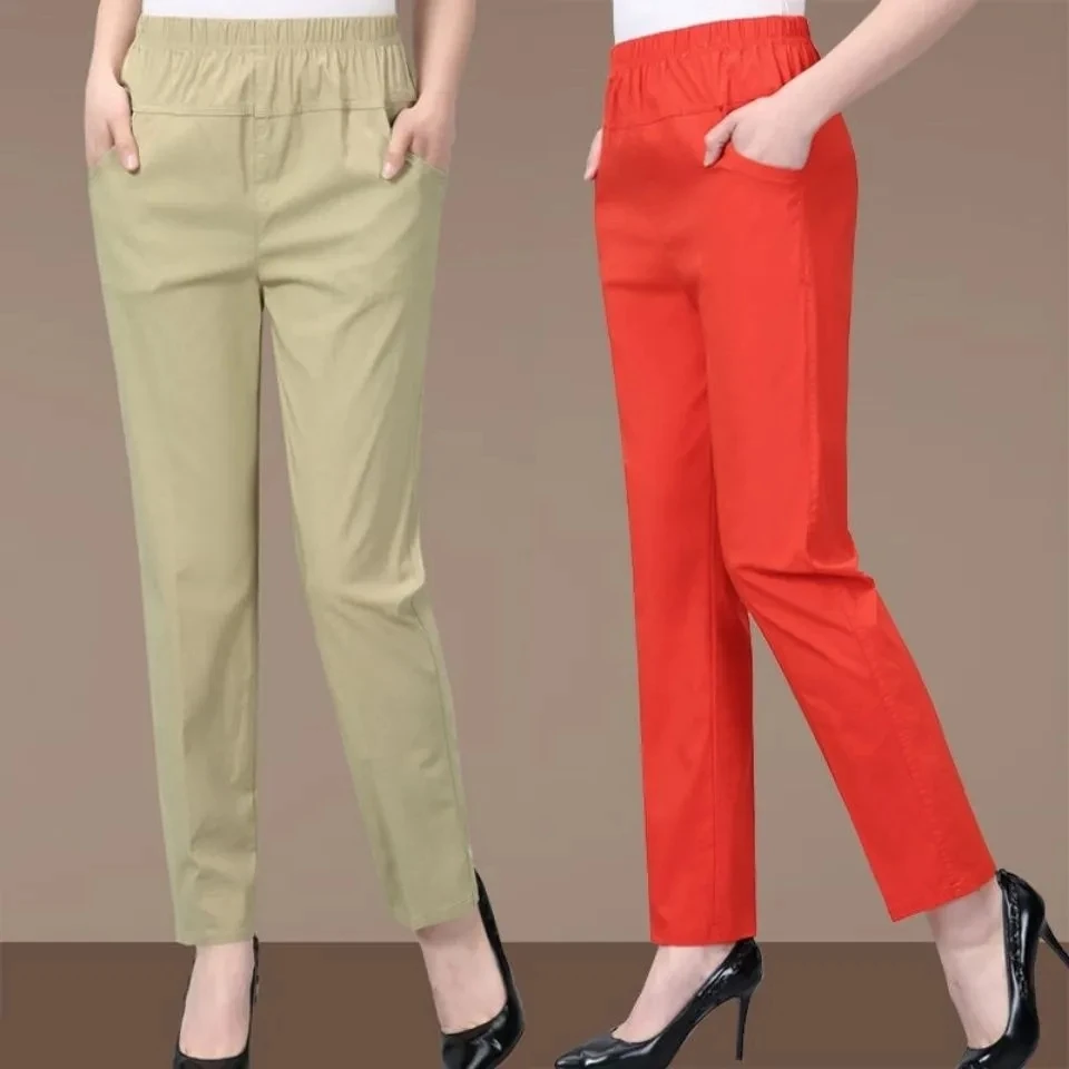 Middle Aged Women Cotton Pants Spring Autumn Casual Solid Straight Pants Female Elastic Waist Ankle-Length Trousers 5XL
Middle Aged Women Cotton Pants Spring Autumn Casual Solid Straight Pants Female Elastic Waist Ankle-Length Trousers 5XL