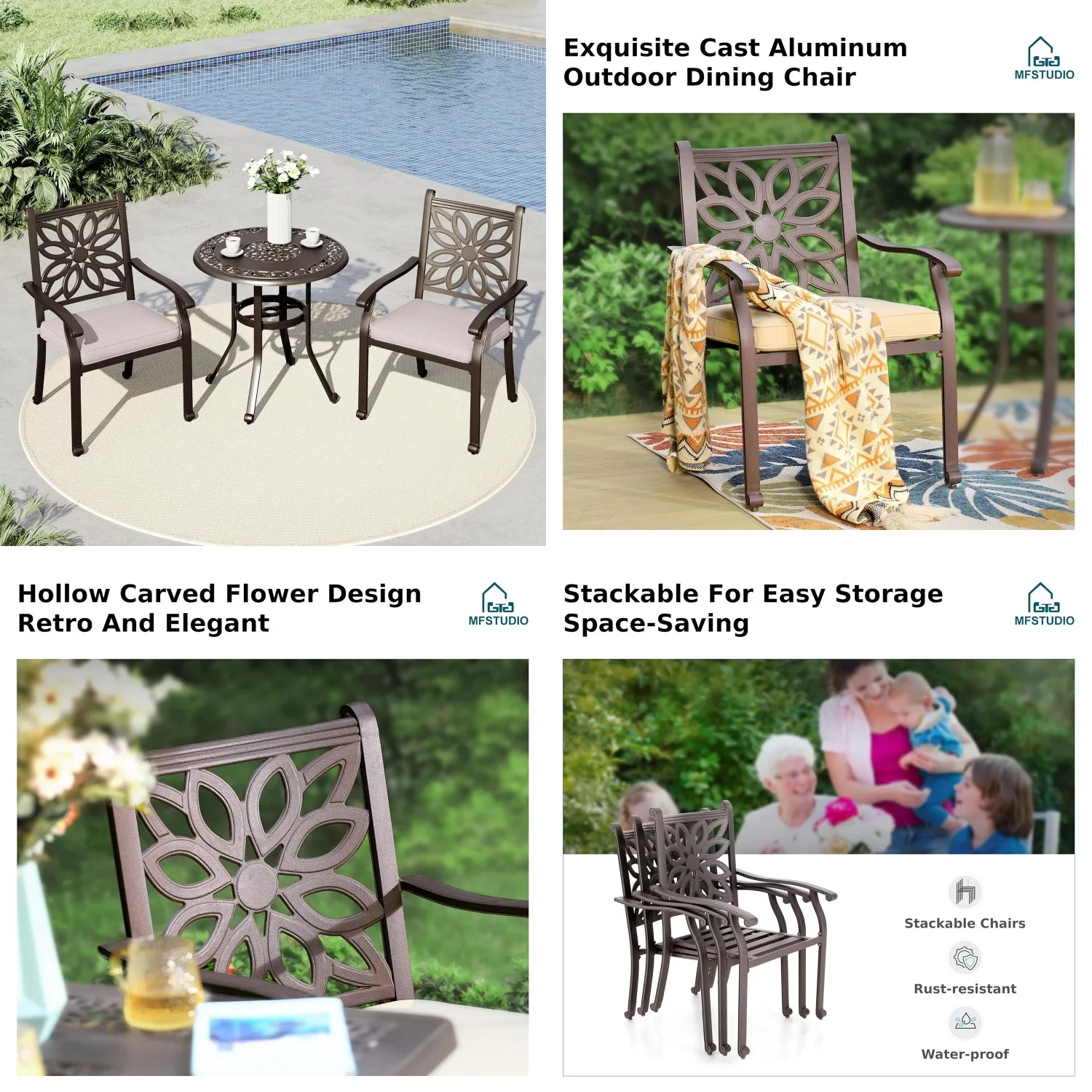 3 Piece Outdoor Patio Bistro Set Cast Aluminum Dining for 2 Round Table 1.97'' Umbrella Hole Cushions, Customized
3 Piece Outdoor Patio Bistro Set Cast Aluminum Dining for 2 Round Table 1.97'' Umbrella Hole Cushions, Customized