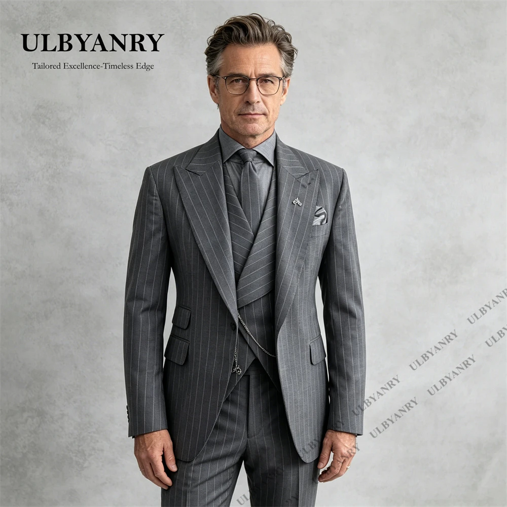 ULBYANRY Striped Men's 3-Piece Suit Set Jacket Vest Pants Customized Formal Business Suits Slim Fitting Office Work Tuxedo
ULBYANRY Striped Men's 3-Piece Suit Set Jacket Vest Pants Customized Formal Business Suits Slim Fitting Office Work Tuxedo